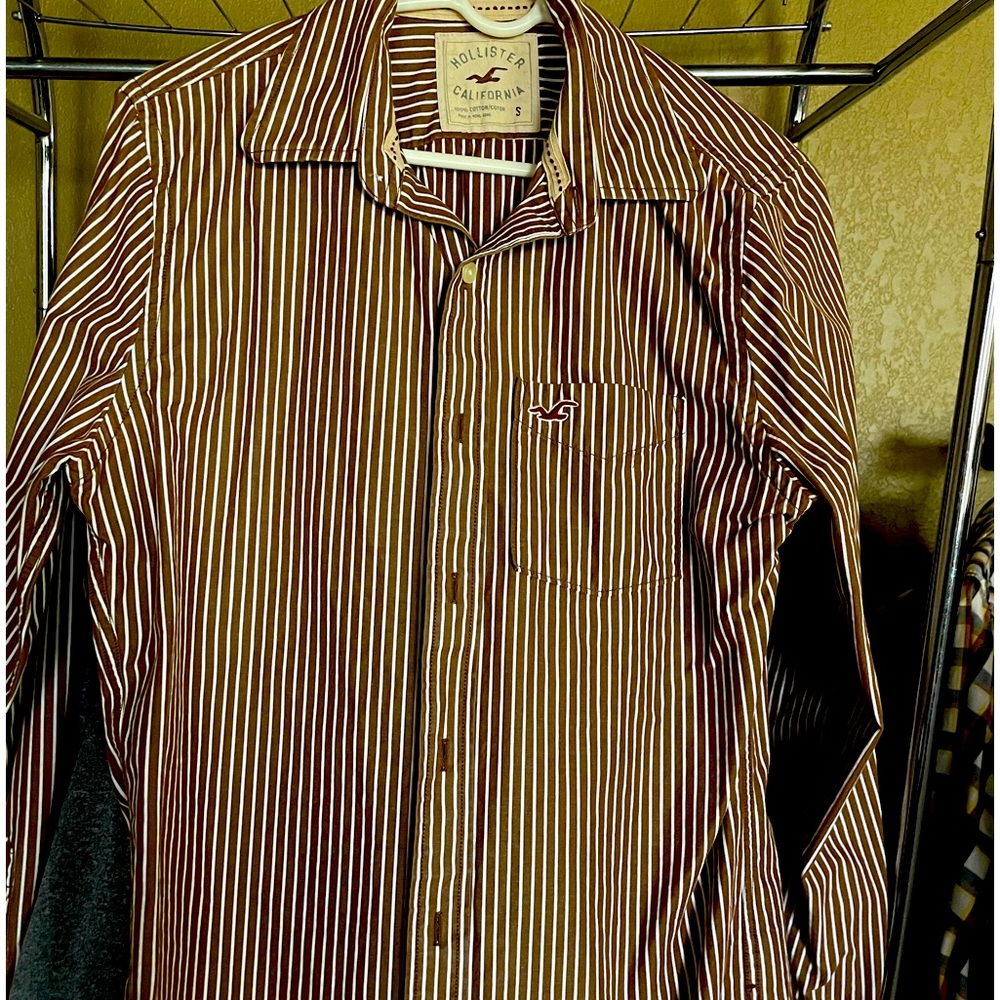 HOLLISTER MENS SMALL SHIRT BROWN STRIPED
